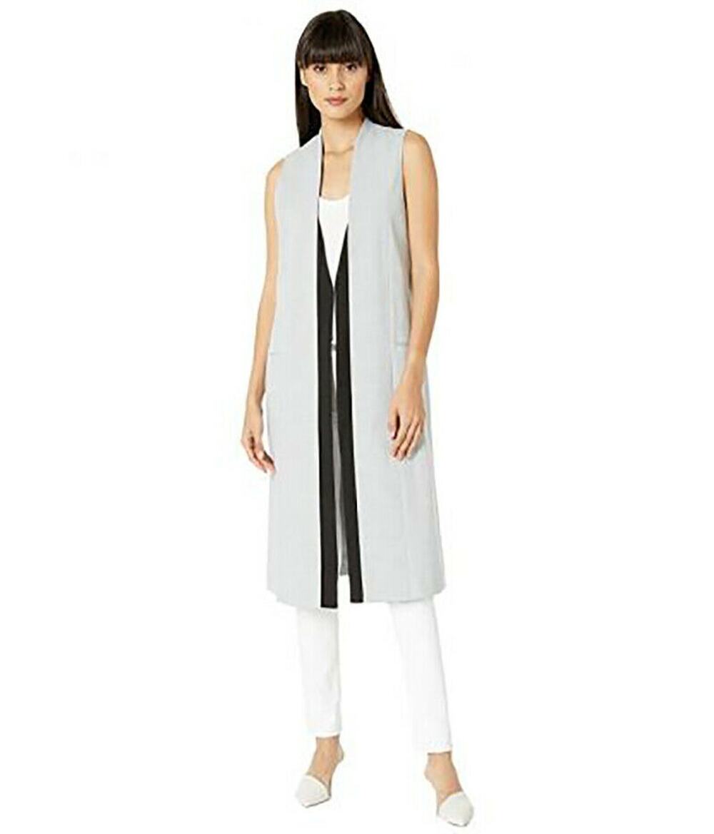 BCBGMAXAZRIA Longline Open Front Vest Coat Sleeveless Heather Gray Medium